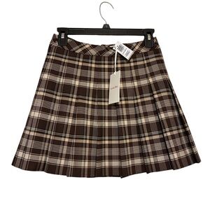 NWT Aritzia Sunday Best  — Delilah R Mc Br/Hz Gr Olive Pleated Micro Skirt Sz 4